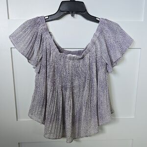 Storee Women's Purple and Grey Flowy Accordian Pleat Smocked Top Small